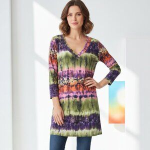 Ethyl Grunge Tie Dye Top Size Medium 3/4 Sleeve Sheer Sleeve V Neck Liquid Knit